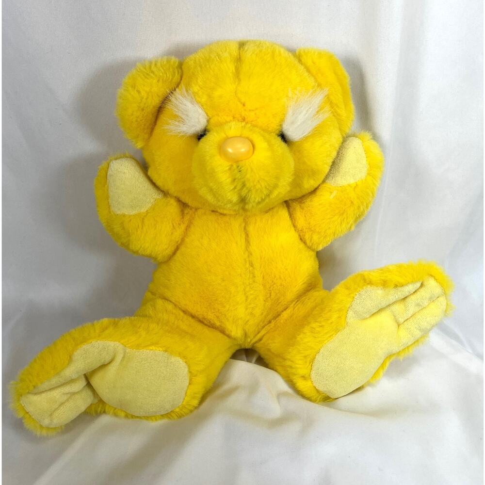 Fairview Teddy Bear Plush Yellow Stuffed Animal Bushy Eyebrow 11" Seated Vintage